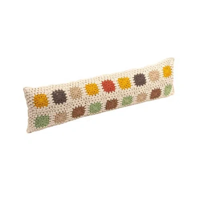 Storied Home Cotton Crocheted Lumbar Pillow With Block Pattern, Multicolor In White