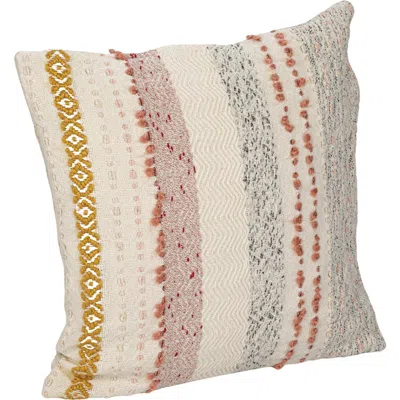 Storied Home Woven Cotton Blend Pillow With Stripes And Embroidery, Multicolor In Multi