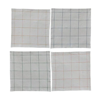 Storied Home 4-piece 18" Square Woven Cotton Napkins With Grid Pattern, 4 Colors In Gray