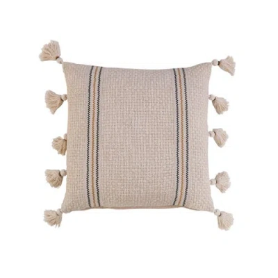Storied Home 18 Inches Square Woven Cotton Pillow With Embroidery And Tassels, Multicolored In Neutral