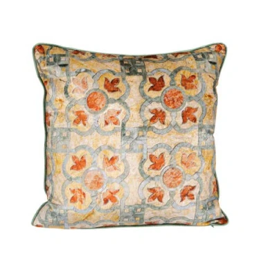 Storied Home Cotton Blend Velvet Printed Pillow With Pattern And Piping, Multicolor In Brown