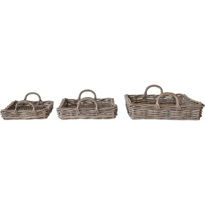 Storied Home Decorative Woven Rattan Trays With Handles, Natural, Set Of 3 In Brown