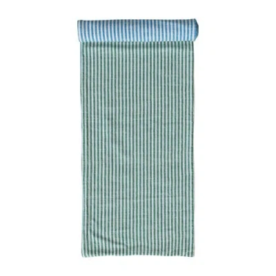 Storied Home Woven Cotton Reversible Striped Table Runner, Blue, Green And Natural In Blue