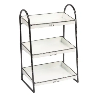 Storied Home Heavily Distressed White 3-tier Metal Tray With Black Frame & Rim In White