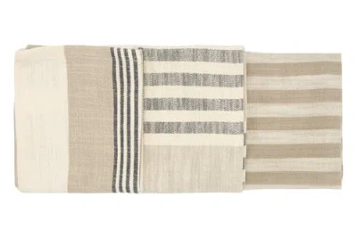 Storied Home Tan & Grey Striped Cotton Tea Towels In Gray