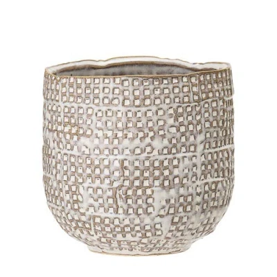 Storied Home Distressed Stoneware Planter With Embossed Woven Design, White In White