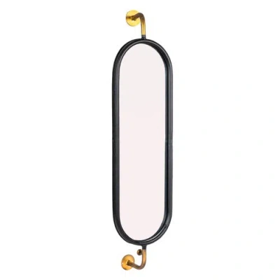Storied Home Oval Metal Framed Wall Mirror With Brackets, Black And Gold In Black