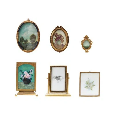 Storied Home 6-piece Pewter And Glass Photo Frames With Art, Gold Finish In Gold