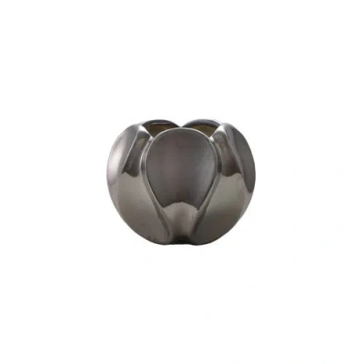 Storied Home Round Stoneware Planter, Chrome Glazed In Gray