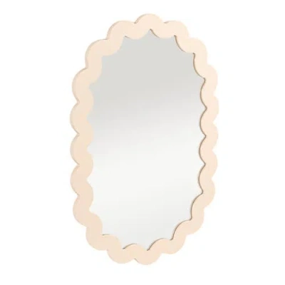 Storied Home Wood Framed Scalloped Wall Mirror, Cream Color In Neutral