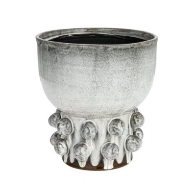 Storied Home Terra-cotta Footed Vase With Raised Dots With Reactive Glaze, White In Silver