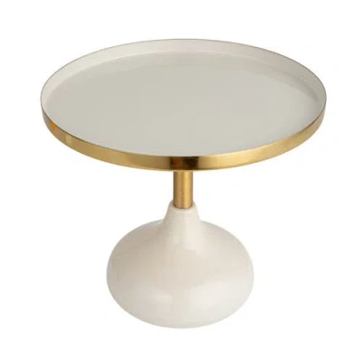 Storied Home Round Enameled Metal Pedestal, Cream In White