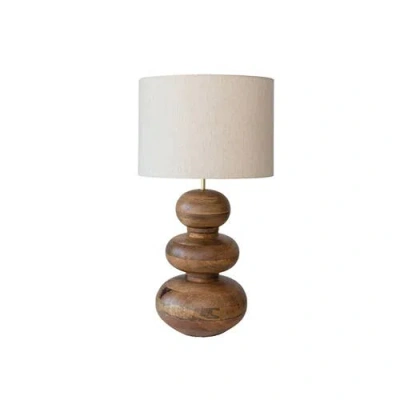 Storied Home 14 Inches Mango Wood Table Lamp With Linen Shade And Inline Switch For 40 Watts Maximum In Brown