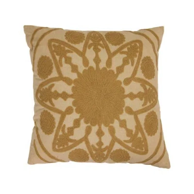 Storied Home Cotton Pillow With Embroidery In Brown