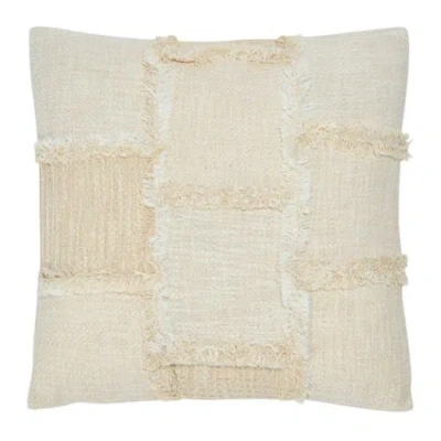 Storied Home Woven Cotton And Wool Patchwork Pillow With Frayed Edges In Neutral