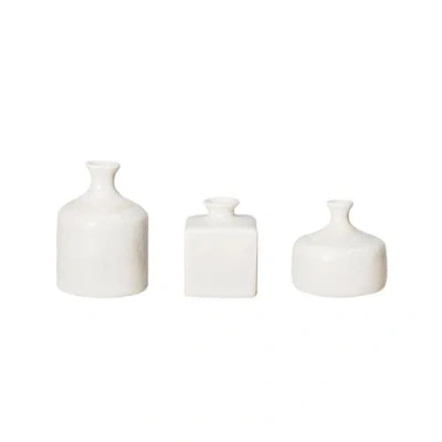 Storied Home Vaious Stoneware Vases With Reactive Glaze, Cream, Set Of 3 In White
