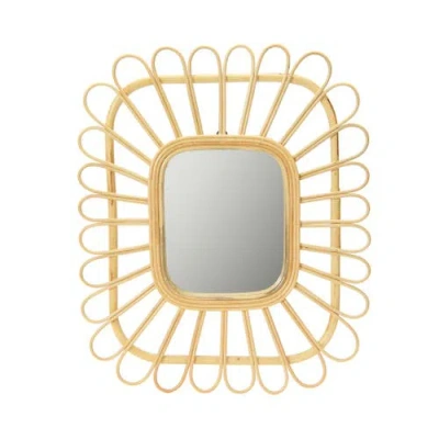 Storied Home Woven Rattan Petal Framed Wall Mirror, Natural In Gold