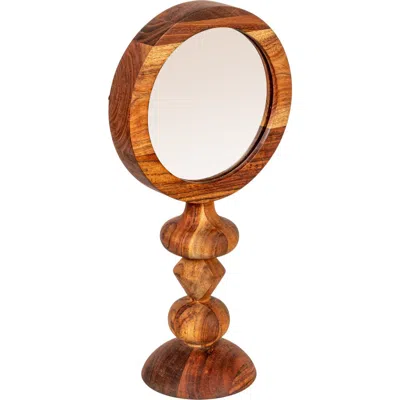 Storied Home Acacia Wood Table Mirror With Carved Wood Base, Natural In Brown