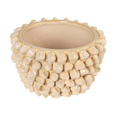Storied Home Stoneware 3d Spiked Formed Planter, Cream In Nude