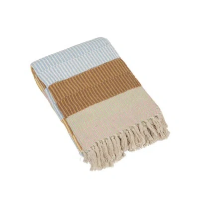 Storied Home Woven Reclaimed Cotton Blend Throw With Stripes And Fringe, Multicolor In Multi