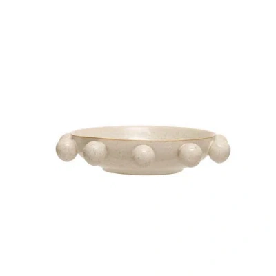 Storied Home 9.75 Inches Stoneware Bowl With Orbs And Reactive Glaze, Cream In Neutral
