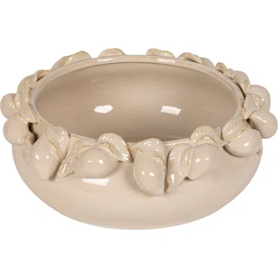 Storied Home Round Stoneware Bowl With 3d Lemons On Rim, Cream Color In Neutral