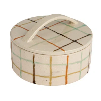 Storied Home Mosaic Retreat Stoneware Dish With Lid, Multicolor In Neutral