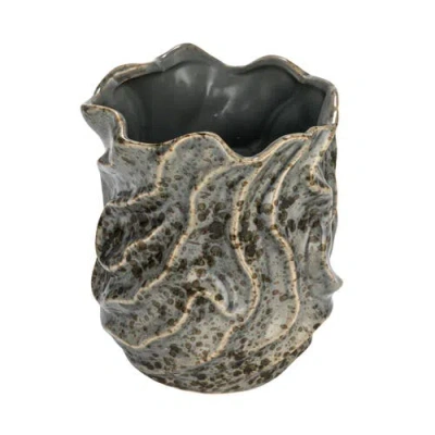 Storied Home Stoneware Organic Shaped Vase With Crackle Glaze, Grey In Gray