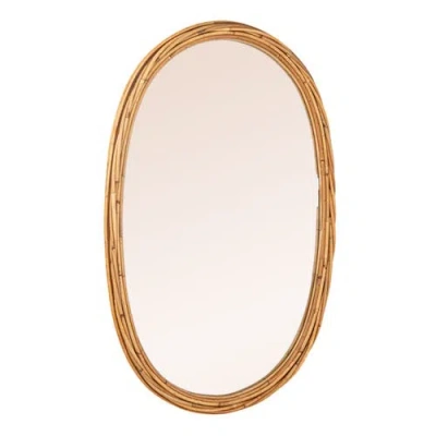 Storied Home Wall Mirror With Rattan Wrapped Frame, Natural In Brown