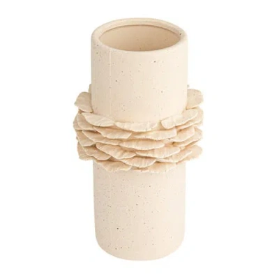 Storied Home Ruffled Elegance Stoneware Vase, Matte Cream In Neutral