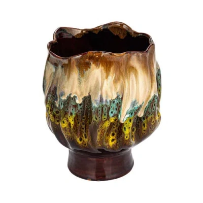 Storied Home Stoneware Organic Shaped Planter Vase With Reactive Glaze, Multicolor In Multi