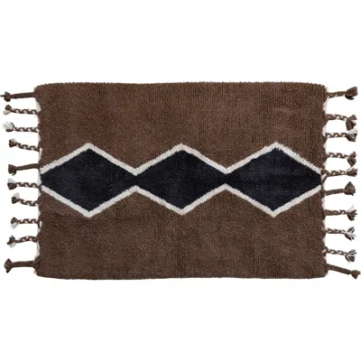 Storied Home Cotton And Wool Blend Rug With Pattern And Braided Tassels, Brown, Black, And Cream In Brown