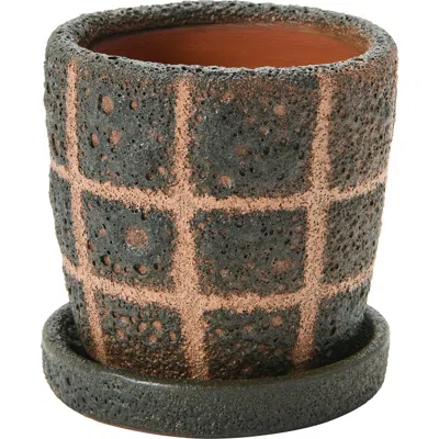 Storied Home Terra-cotta Planter With Saucer & Grid Pattern, Black In Black