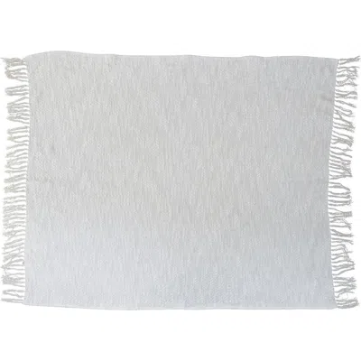 Storied Home Cotton Throw Blanket With Silver Metallic Thread And Fringe, Cream In White