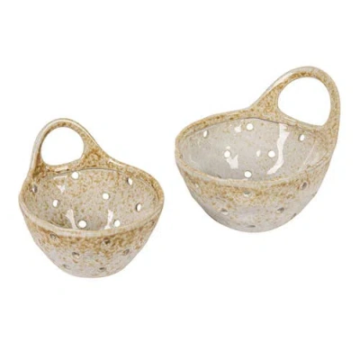 Storied Home Stoneware Colanders With Handles, Set Of 2 In Neutral