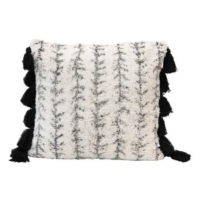 Storied Home Cotton Printed Tufted Pillow With Tassels, Black And Cream In Black