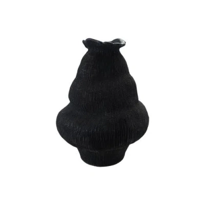 Storied Home Large Stoneware Organic Shaped Vase, Sand Finish, Black In Black