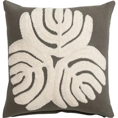 Storied Home Cotton Slub Pillow Cover With Embroidery And Abstract Design, Olive Green And Cream In Gray