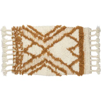 Storied Home Boho Cotton Wool Tufted Rug With Geometric Pattern And Tassels, Natural And Mustard In Brown