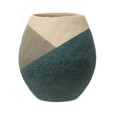 Storied Home Hand-painted Stoneware Planter, Sand Finish, Multi Color In Multi