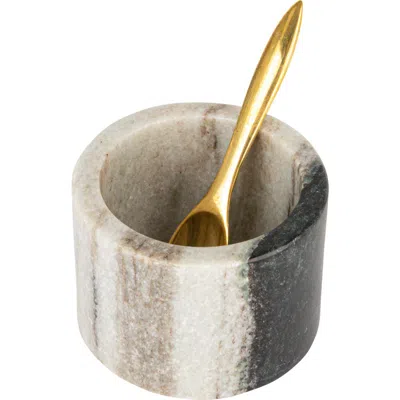 Storied Home Marble Salt Cellar With Brass Spoon, Black In Black