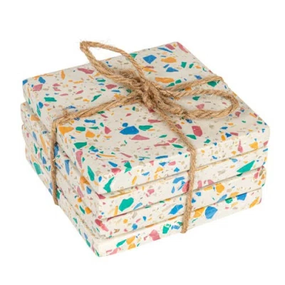 Storied Home 4-piece Square Resin And Terrazzo Coasters, Multicolor In Multi