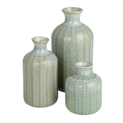 Storied Home Embossed Stoneware Vases With Reactive Glaze, Grey, Set Of 3 In Gray