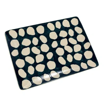 Storied Home Hand-painted Stoneware Platter With Wax Relief Dots, Blue And White In Blue