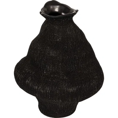 Storied Home Stoneware Organic Shaped Vase, Sand Finish, Black In Black