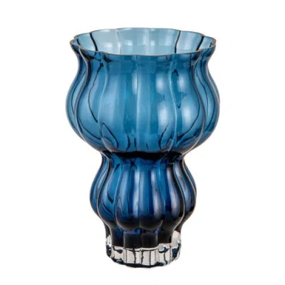Storied Home Round Pressed Glass Vase, Blue In Blue
