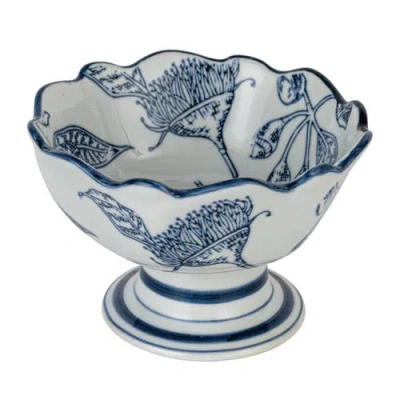 Storied Home Botanical Bliss Stoneware Bowl, Blue And White In Blue