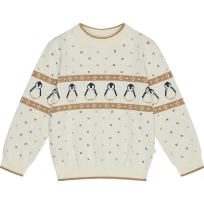 Mori Penguin Fair Isle Knitted Jumper In Neutral