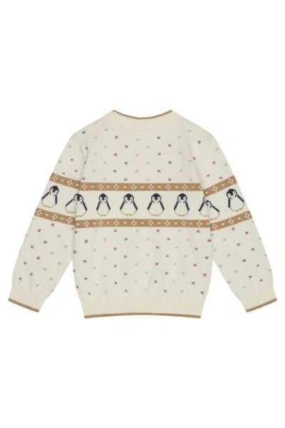 Mori Penguin Fair Isle Knitted Jumper In Neutral