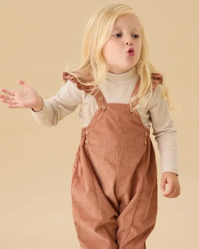 Mori Frilled Corduroy Overalls In Brown
